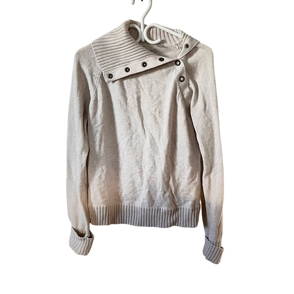 Esprit Sweaters - Esprit Vintage Beige 100%‎ Cotton Knit Chucky Silver Snap Grommets Turtleneck